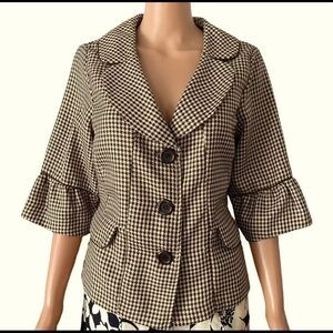 Courtenay Brown Checkered 3-Button Top Size 12